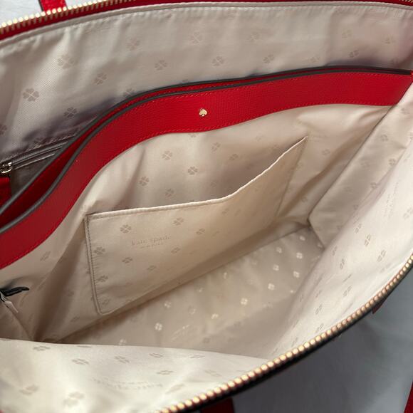 NWT Kate Spade Bright Red Crossgrain Leather Large Laptop All Day Zip Top Tote - Picture 11 of 16